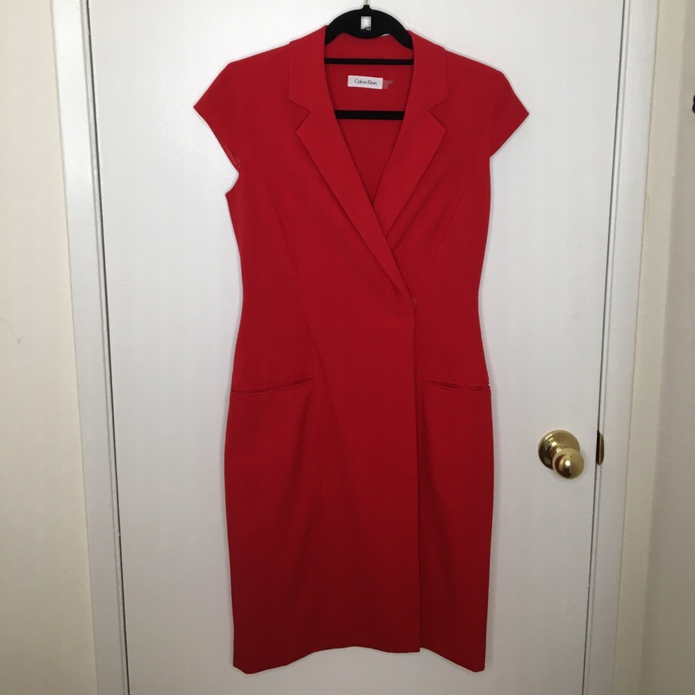 COPY - Red Calvin Klein Trench Dress w Collar